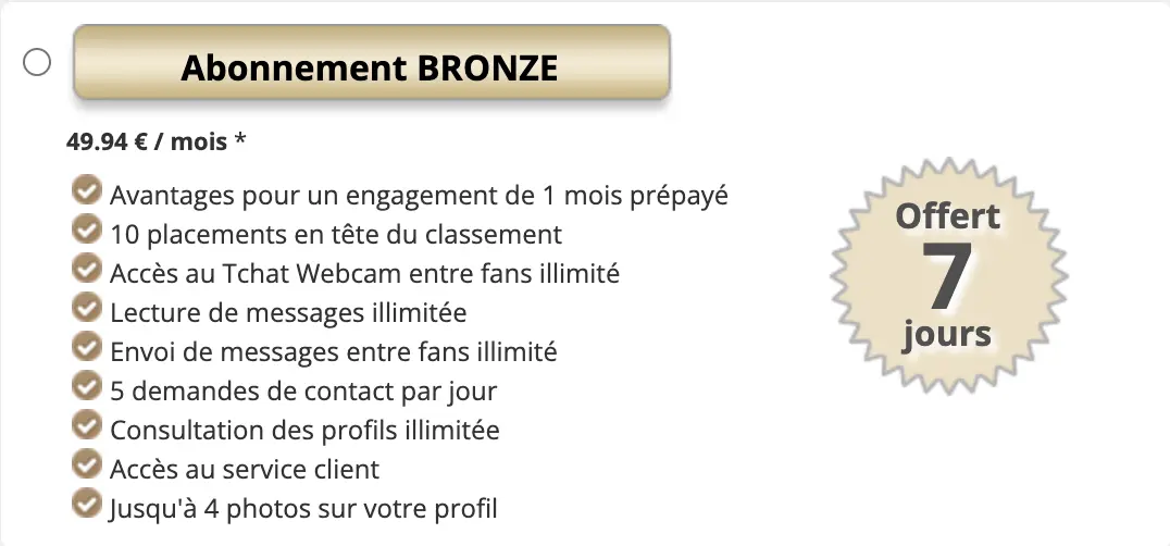 Prix Abonnement Bronze JM-Date